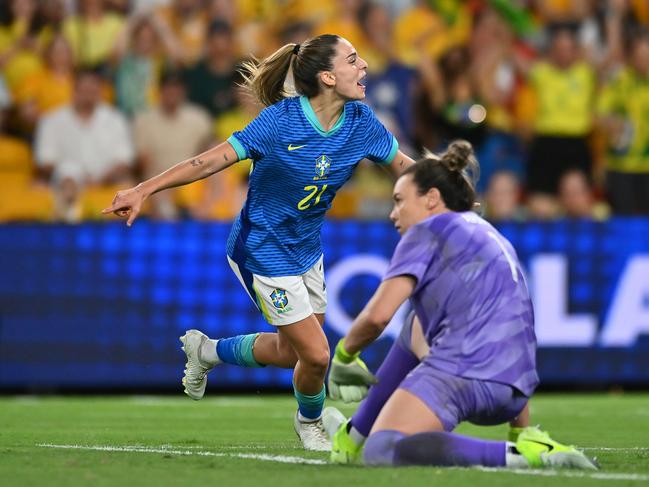 Giovana Queiroz Costa Garbelini celebrates scoring Brazil’s third goal. Picture: Getty Images