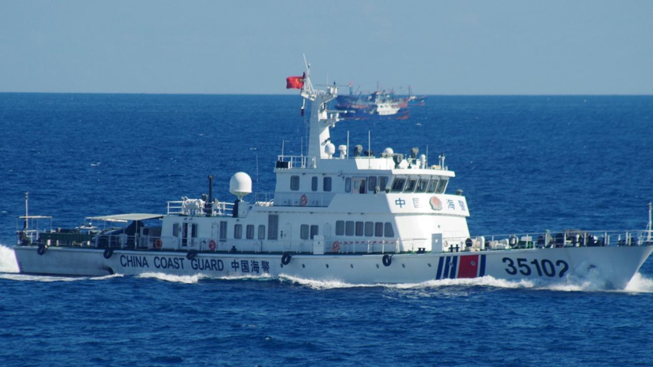 A Chinese vessel sails near the disputed islands in August 2016. Picture: 11th Regional Coast Guard Headquarters via AP