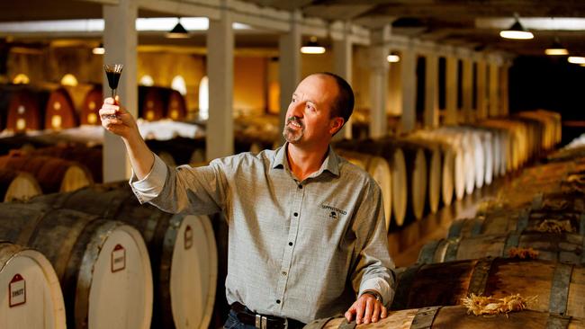 James Halliday awarded Seppeltsfield's 100-year-old tawny 100 points. Chief winemaker Nigel Thiele with the 1917 drop.