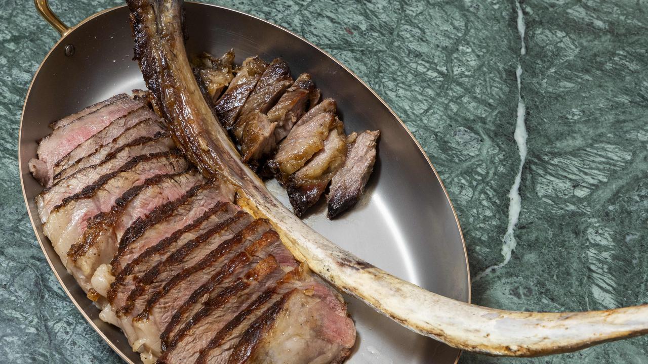 The dry aged tomahawk at new Fortitude Valley restaurant Establishment 203. Picture: Richard Walker