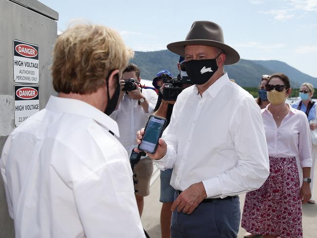 Federal opposition leader Anthony Albanese in Cairns where he announced Labor’s policy on the health of the Great Barrier Reef. Picture: Brendan Radke