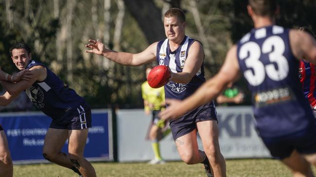 Michael Meehan snaps a goal for Edithvale-Aspendale. He leads the competition goal table with 38. Picture: Valeriu Campan