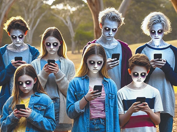 Without age limits, social media will turn our kids in to zombies. Image: ChatGPT