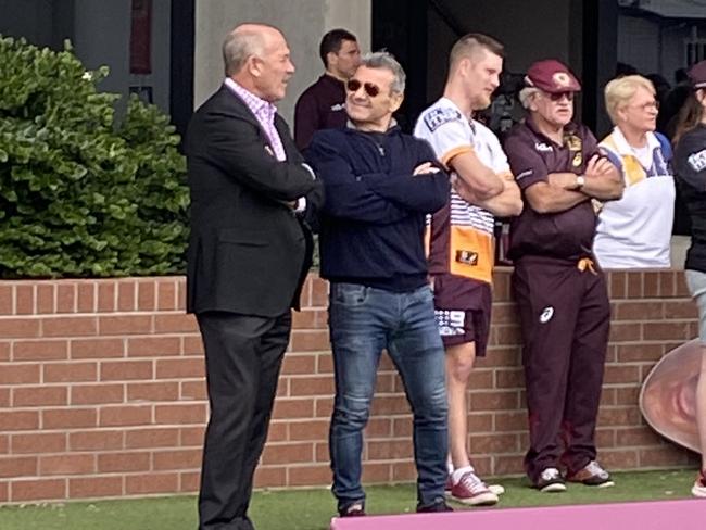 The King (L) and Benny Elias at Broncos training.