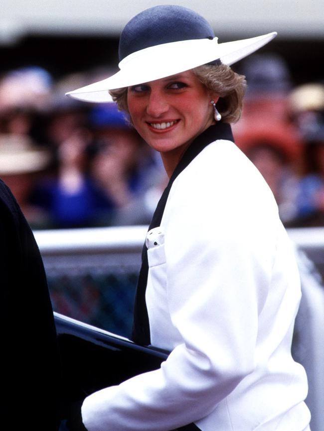 In colour: Princess Diana in Flemington for the Melbourne Cup.