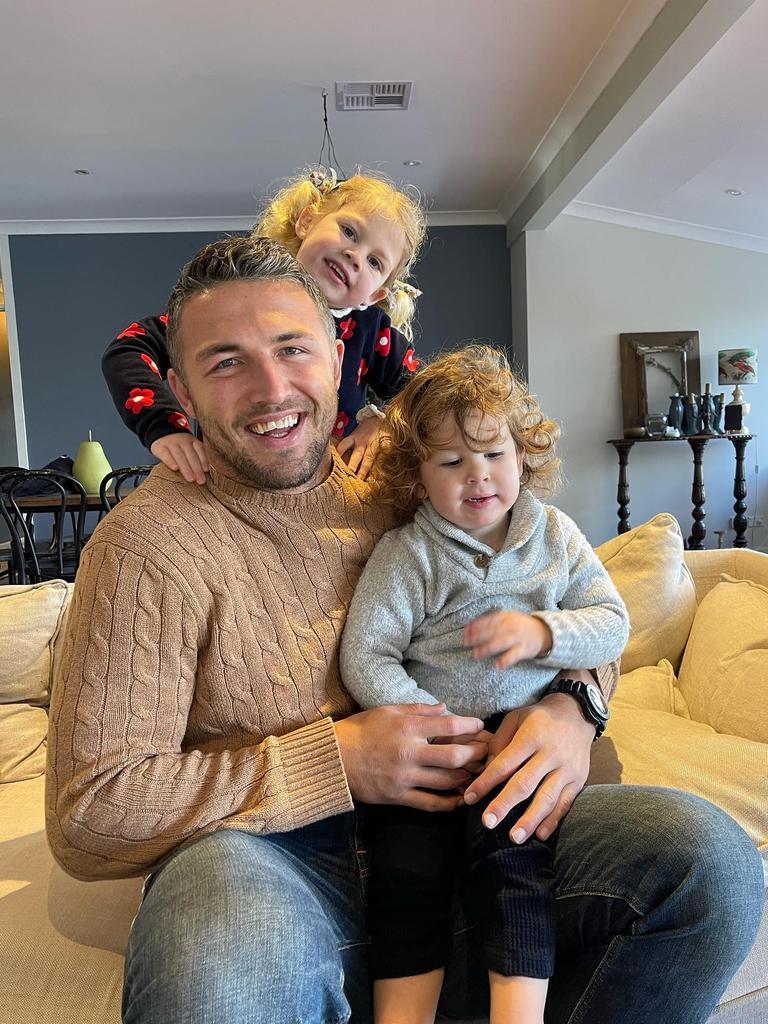 NRL star Sam Burgess with his son Billy, one, and daughter Poppy, three. Picture; Instagram.