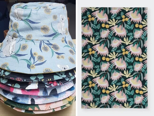 A woman has created hats using $1.75 tea towels from Kmart. Picture: Supplied.