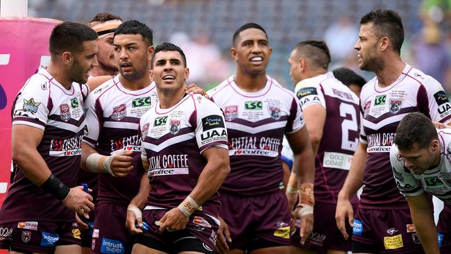 Burleigh players in the NRL State Championship game. (AAP Image/Dan Himbrechts)