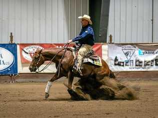 WORLD CLASS: Lockyer Valley rider Ben O'Sullivan and Hang Ten to Yuma perform a sliding stop during the 2018 Reining Alberta Spring Classic in Canada. O'Sullivan's score at the event secured his place at the World Equestrian Games, where he will represent Ireland. Picture: Contributed