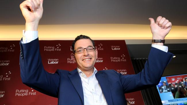 Daniel Andrews celebrates victory in the 2014 election. Picture: AAP