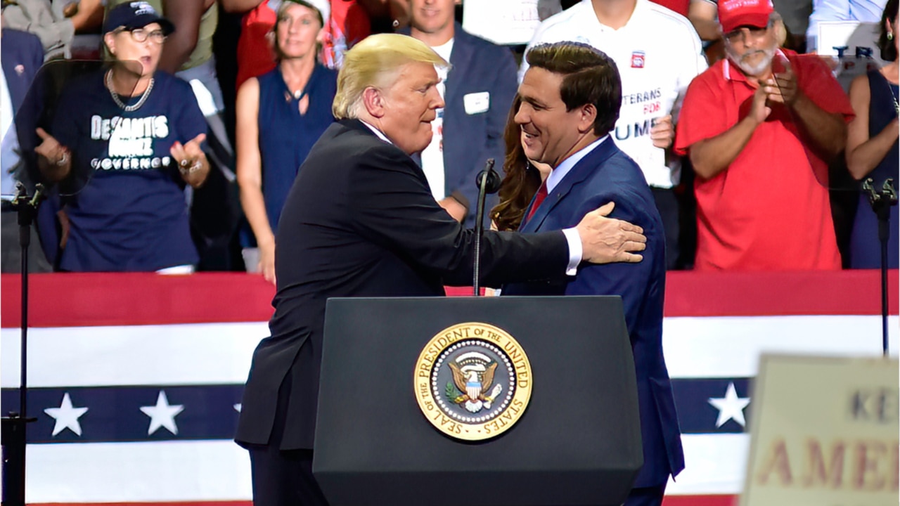 Donald Trump orders Florida crowd to 're-elect' Ron DeSantis