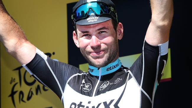 Tour de France - Stage 7 - Livarot to Fougeres. Stage winner - Mark Cavendish on the podium. Photo Sarah Reed.