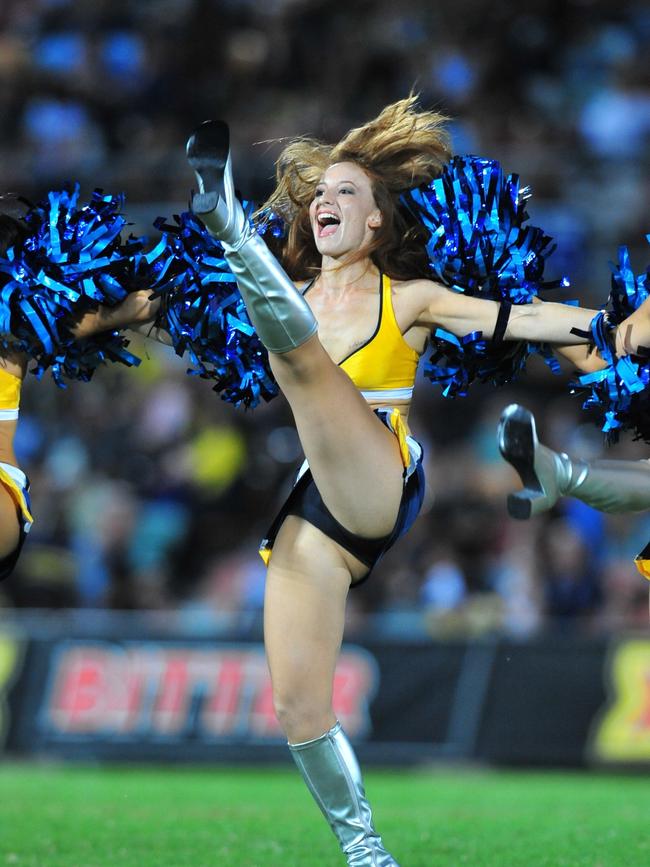 North Queensland Cowboys V West Tigers at Dairy Farmers Stadium. Hot Squad cheerleaders at the game.