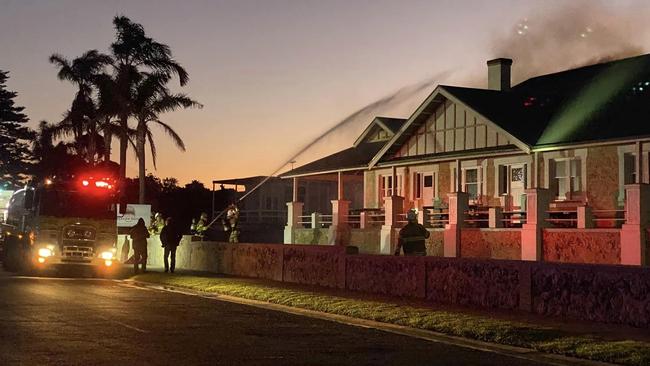 The CFS fighting a fire that started inside the Seaview Motel in Kingscote. Picture: Sean McGowan