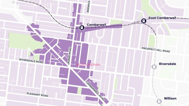 Camberwell Junction Activity Centre plan has caused a stir in the local community, as residents demand further community consultation time. The dark purple areas are the catchment for 10,100 new houses to be built before 2051.