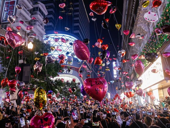 People release balloons into the air to celebrate the new year on January 1, 2025 in Wuhan, Hubei Province,China. Picture: Wang He/Getty Images