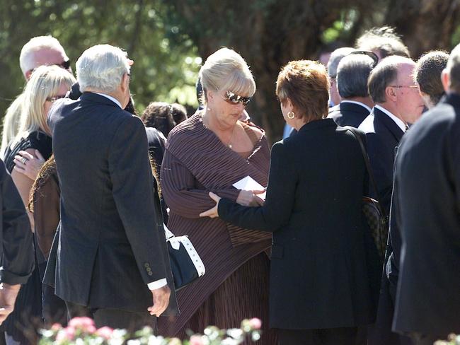 Judy Moran at the funeral of her husband, Lewis Moran in 2004. Picture: Brett Hartwig