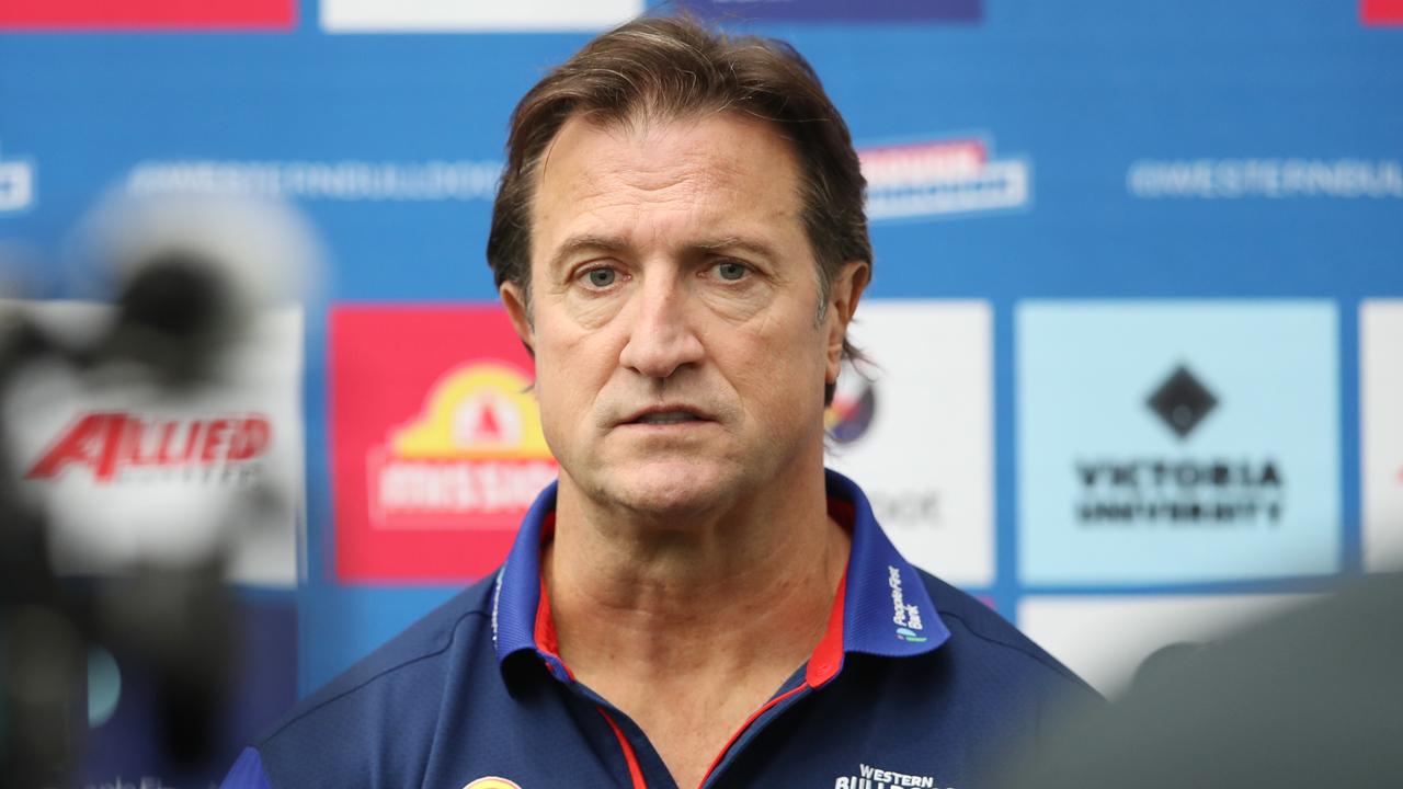 Western Bulldogs coach Luke Beveridge holds a press conference. Picture: David Crosling