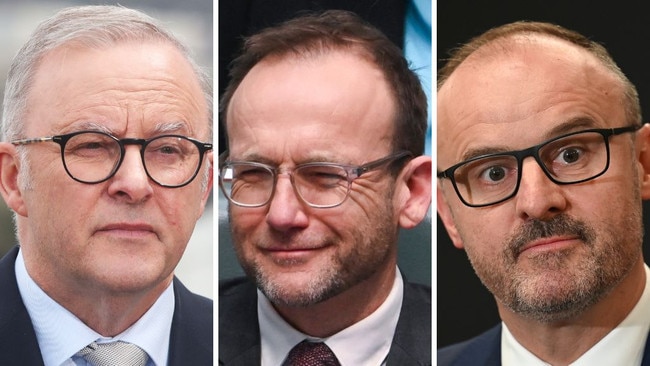 Anthony Albanese, Adam Bandt and Andrew Barr.