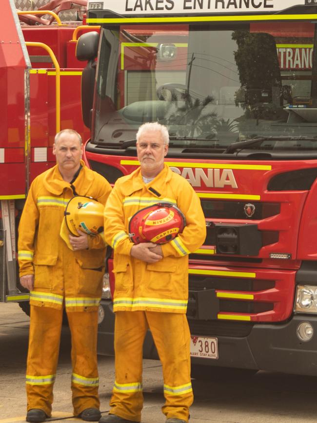 Lakes Entrance CFA brigade captain Phil Loukes, right, has attended multiple fatalities near the seaside holiday hotspot. Supplied: Ian Ashcroft