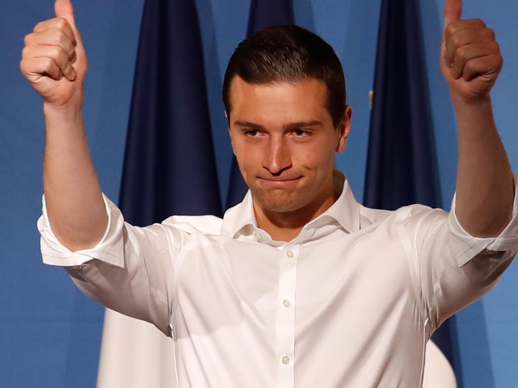 Jordan Bardella is just 23 and leading the National Rally campaign for European elections along with far-right firebrand Marine Le Pen. Picture: Francois Guillot / AFP