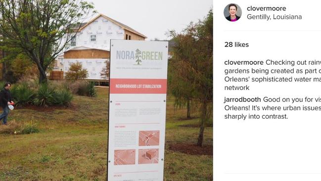 Clover Moore’s Instagram post about checking out rainwater gardens.