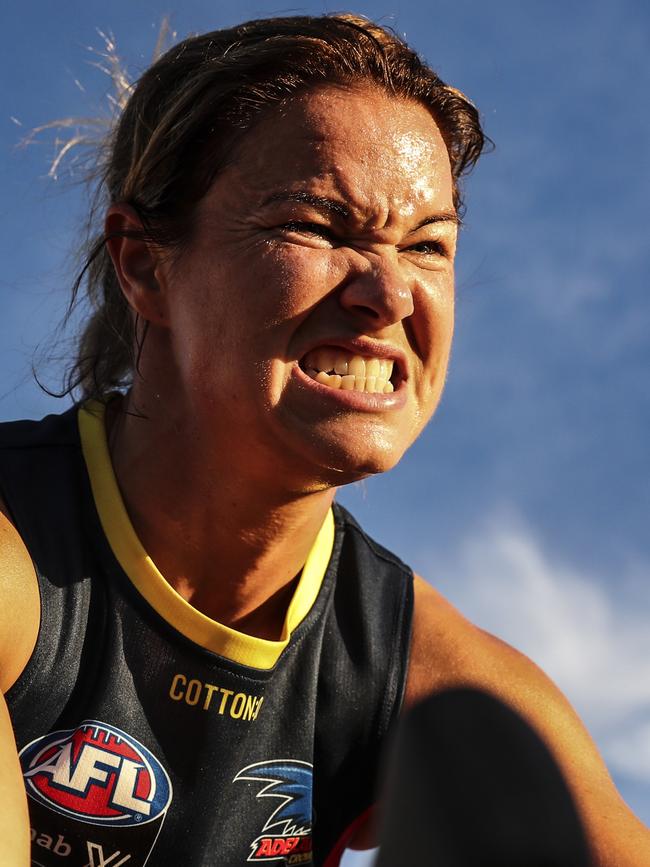 Courtney Cramey pushes her legs to the limit on the stationary bike. Picture: Sarah Reed