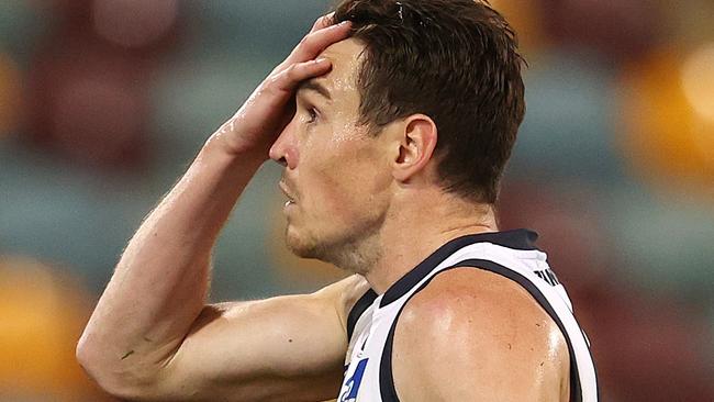 AFL Round 18. 18/09/2020.  St Kilda vs GWS Giants at the Gabba, Brisbane.  Jeremy Cameron of the Giants reacts after missing a set shot Q2  . Pic: Michael Klein