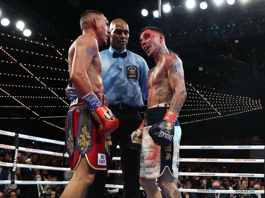 George Kambosos (right) got the better of Teofimo Lopez (left). Picture: Al Bello/Getty Images/AFP