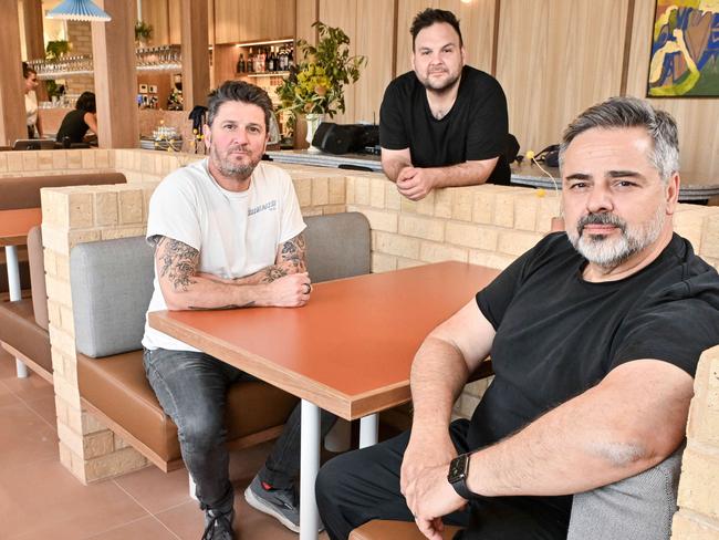 November 21, 2024: Owners of New Kent Town restaurant Mensa Claudio Ferraro, Zoran Pavlovic and Eugenio Maiale. Picture: Brenton Edwards