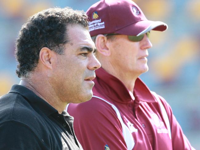 Wayne Bennett and Mal Meninga put the next generation of Queensland State of Origin players through training at ANZ stadium.