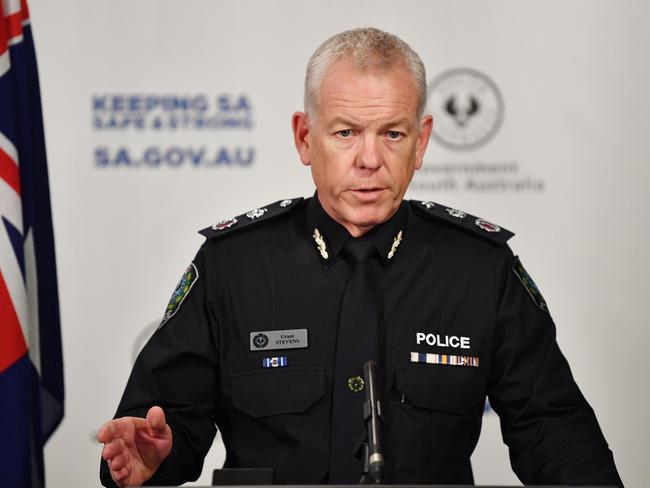 South Australian Police Commissioner Grant Stevens speaks to the media in Adelaide. Thursday, April 9, 2020. The Australian Government has announced even tighter restrictions around social gatherings, and boosted stimulus spending, in attempts to fight off the coronavirus and its impact on the economy.