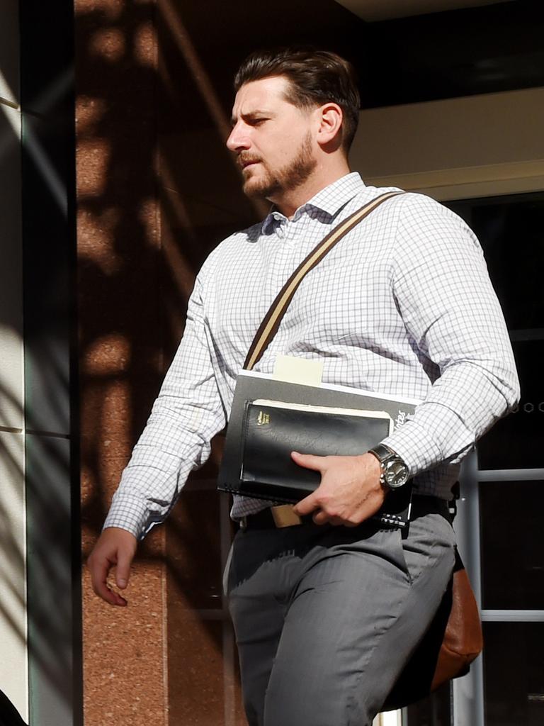 Defence barrister Shane McMaster leaves the Supreme Court in Darwin.