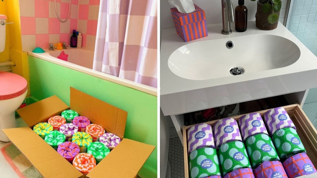 Who Gives A Crap toilet paper adds a splash of colour to the bathroom while donating $18 million to WASH (Water, Sanitation and Hygiene). Picture: Instagram/@whogivesacrap