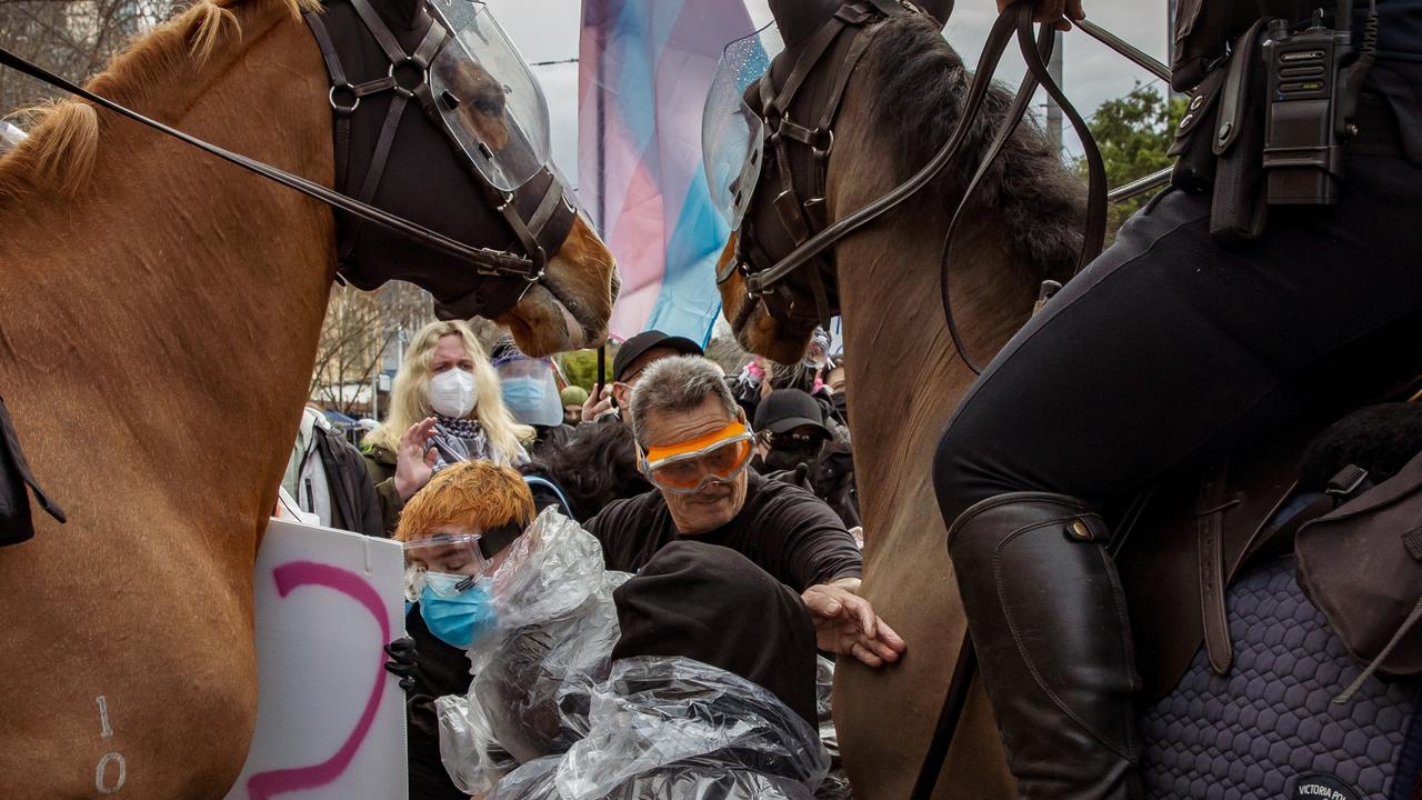 Mounted police guarded the rally. Picture: NewsWire/Tamati Smith