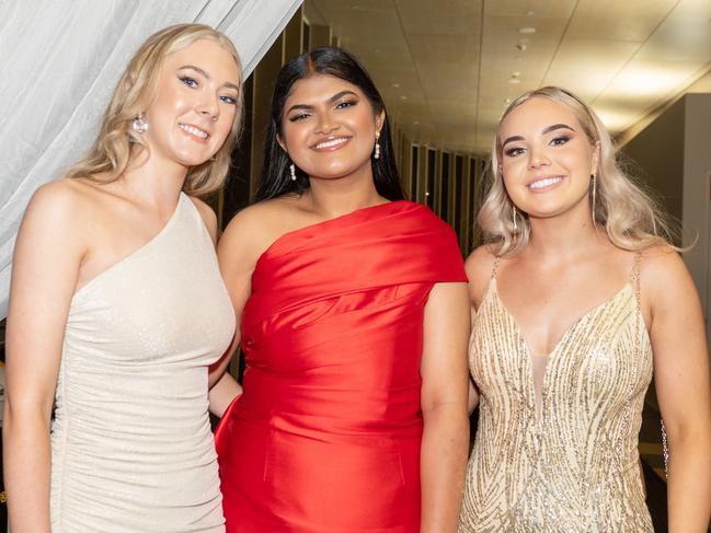 Sophia Mau, Sqbrin Sekandar and Brielle Flohr at Whitsunday Anglican School Year 12 Formal Saturday 16 September 2023 Picture: Michaela Harlow
