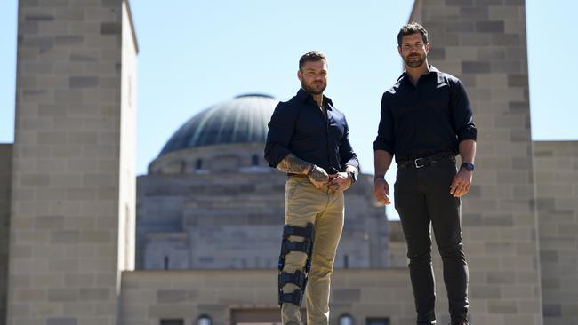 Retired Special Forces Commander Heston Russell (right) and fellow retired Special Forces veteran Scott Evennett outside the Australian War Memorial. Picture Lukas Coch