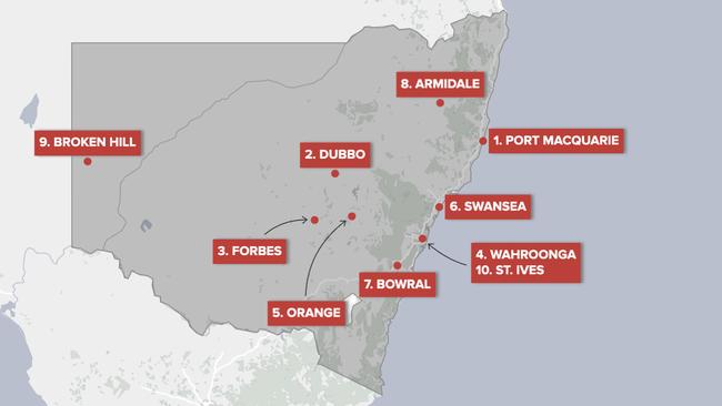 NSW's top 10 storm hotspots. Picture: AAMI