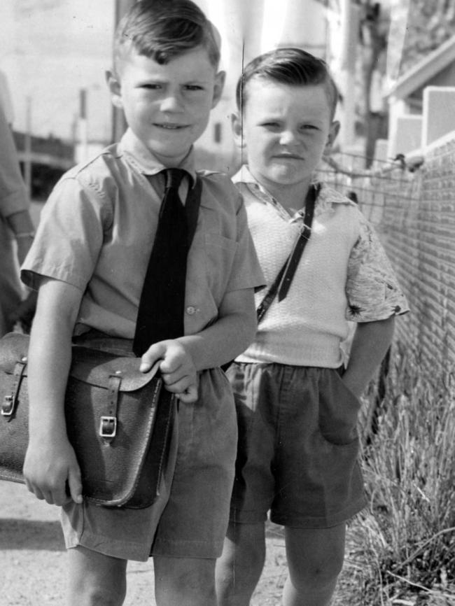 Ascot Park Infant School students Robert and Terry, both 5, on their first day of school in 1960.