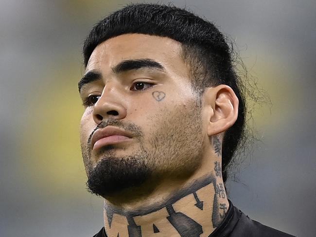 TOWNSVILLE, AUSTRALIA - APRIL 27: Taylan May of the Panthers looks on before the start of the round eight NRL match between North Queensland Cowboys and Penrith Panthers at Qld Country Bank Stadium, on April 27, 2024, in Townsville, Australia. (Photo by Ian Hitchcock/Getty Images)