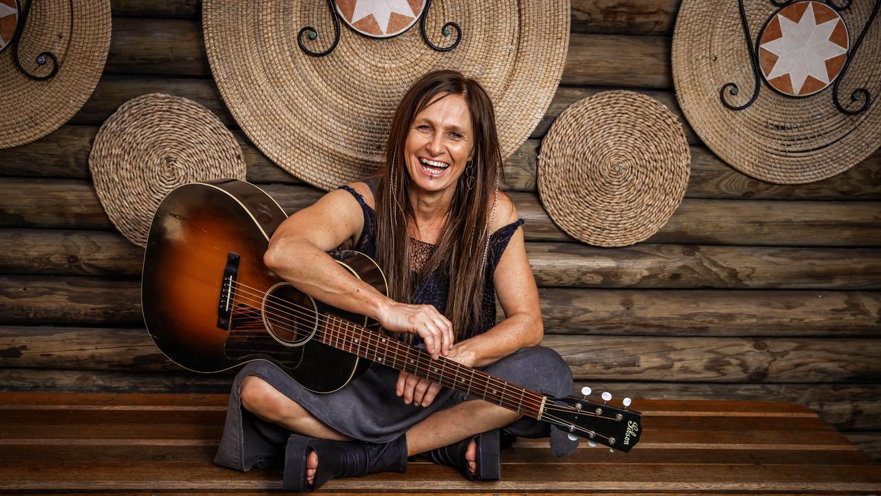 Kasey Chambers at The Fourth Monkey Cocktail Bar in Brisbane’s West End ahead of her appearance at Queens St mall on Friday. Picture: Nigel Hallett