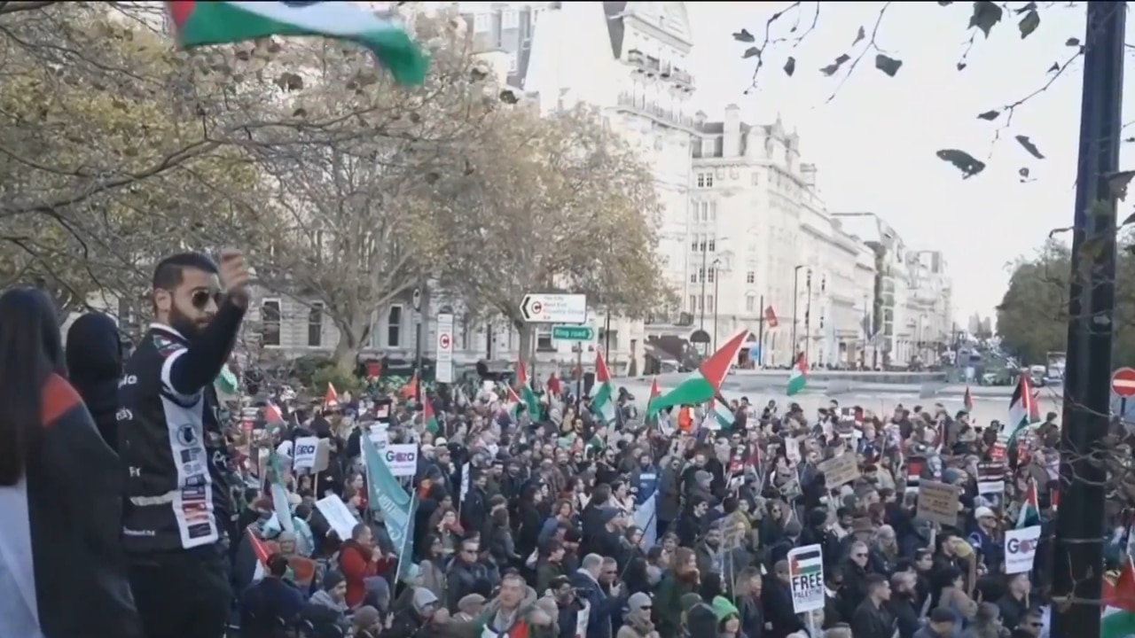 Pro-Palestinian supporters march through London