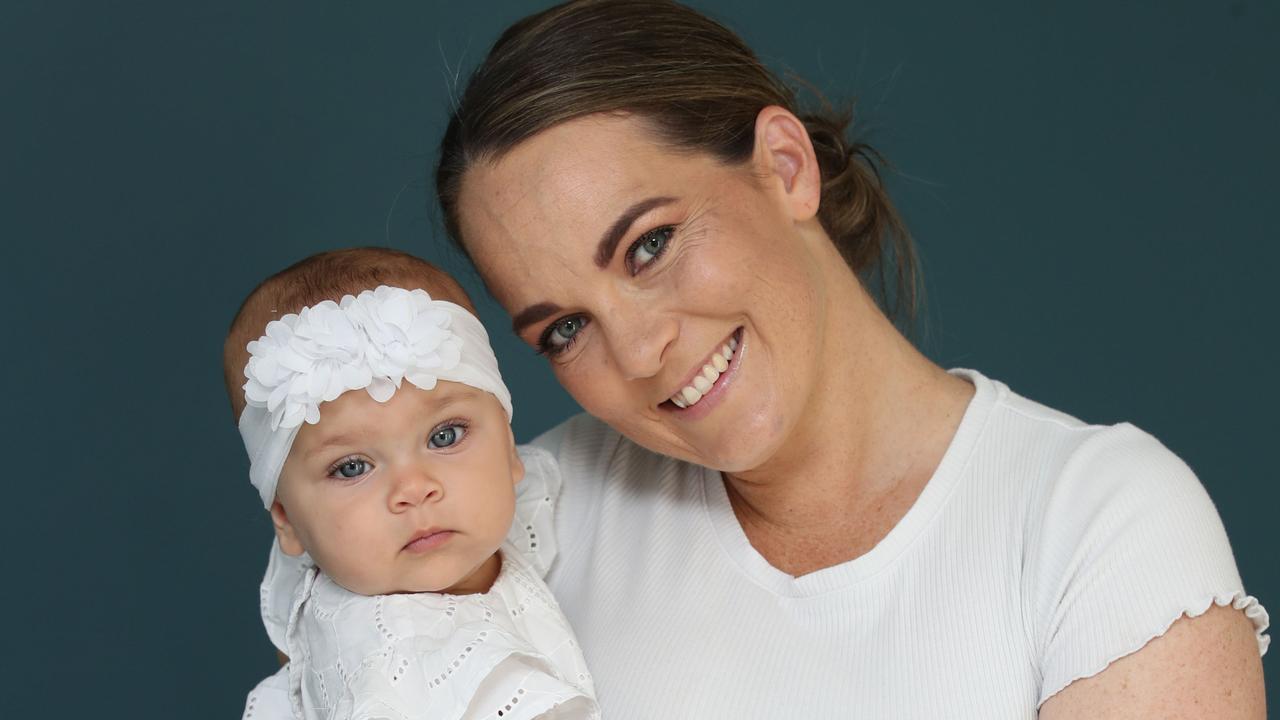 Aryana Bishop was the Gold Coast's runner up cutest baby, and its easy to see why. Aryana at her Pimpama home and also with mum Samantha Bishop. Picture Glenn Hampson