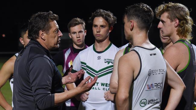 Bomber Thompson passes on his knowledge to the Airport West under-18s. Picture: Josie Hayden