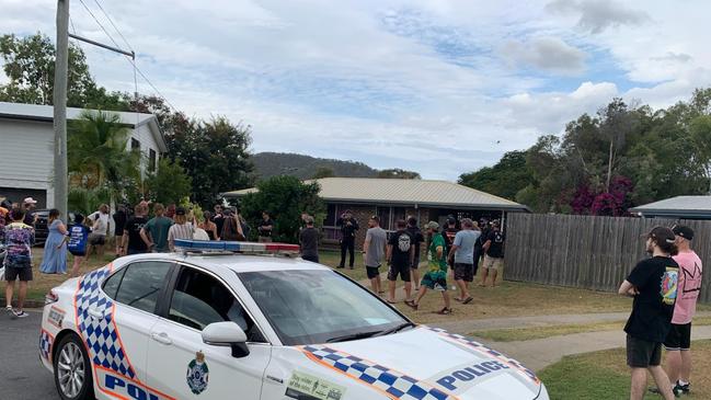 The crowd went to an address at Norman Gardens where they believe alleged known offenders live.