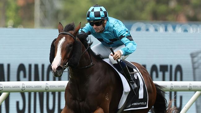 Blitzburg leads all the way to win the Canonbury Stakes at Rosehill on Saturday. Picture: Jeremy Ng/Getty Images