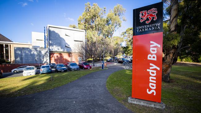 University of Tasmania building and signage, Sandy Bay Campus. Picture: Richard Jupe.