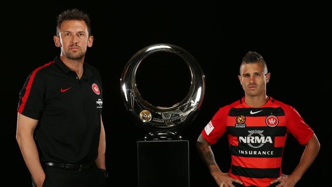 Western Sydney Wanderers's coach Tony Popovic with Nicolas Martinez. Picture : George Salpigtidis