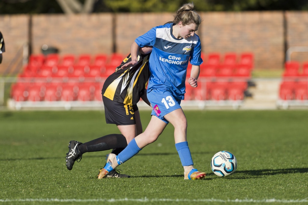 Caitlyn Stocker for South West Queensland Thunder against Mudgeeraba Soccer Club in NPL Queensland women round 24 football at Clive Berghofer Stadium, Saturday, August 11, 2018. Picture: Kevin Farmer