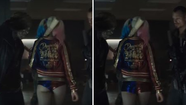 L: A screenshot from the recent trailer. R: The more “family friendly” shot.